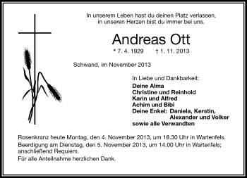 Traueranzeige von Andreas Ott von Frankenpost