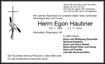 Traueranzeige von Egon Haubner von Frankenpost
