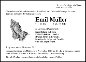 Traueranzeige von Emil Müller von Neue Presse Coburg