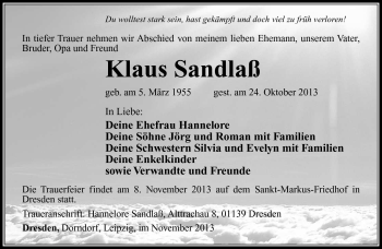 Traueranzeige von Klaus Sandlaß von Südthüringer Presse