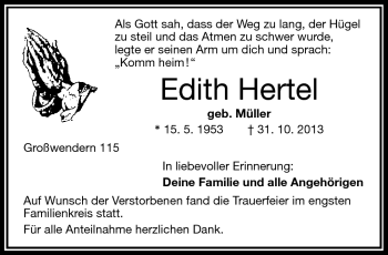 Traueranzeige von Edith Hertel von Frankenpost