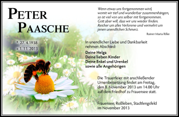 Traueranzeige von Peter Paasche von Südthüringer Presse