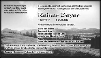 Traueranzeige von Reiner Beyer von Südthüringer Presse