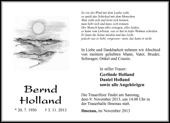 Traueranzeige von Bernd Holland von Südthüringer Presse