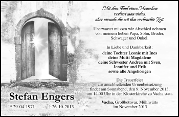 Traueranzeige von Stefane Engers von Südthüringer Presse