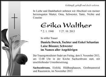 Traueranzeige von Erika Walther von Südthüringer Presse