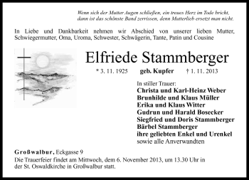Traueranzeige von Elfriede Stammberger von Neue Presse Coburg