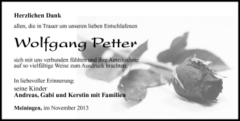 Traueranzeige von Wolfgang Petter von Südthüringer Presse