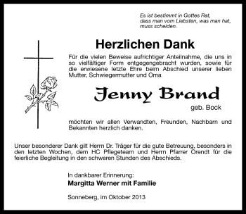 Traueranzeige von Jenny Brand von Südthüringer Presse