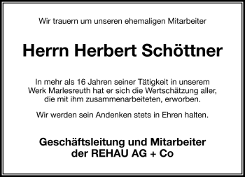 Traueranzeige von Herbert Schöttner von Frankenpost