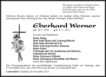 Traueranzeige von Eberhard Werner von Südthüringer Presse