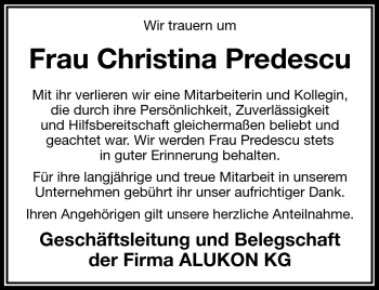 Traueranzeige von Christina Predescu von Frankenpost