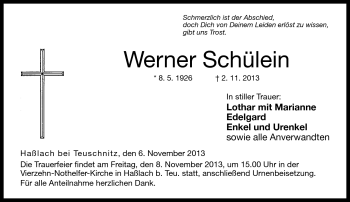 Traueranzeige von Werner Schülein von Neue Presse Coburg