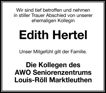 Traueranzeige von Edith Hertel von Frankenpost