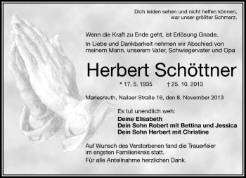 Traueranzeige von Herbert Schöttner von Frankenpost