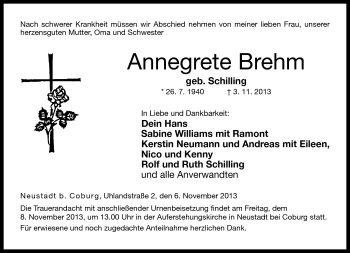 Traueranzeige von Annegrete Brehm von Neue Presse Coburg