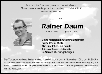 Traueranzeige von Rainer Daum von Neue Presse Coburg
