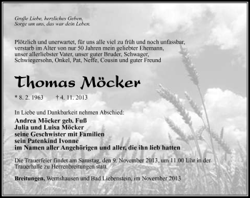 Traueranzeige von Thomas Möcker von Südthüringer Presse