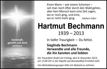 Traueranzeige von Hartmut Bechmann von Südthüringer Presse