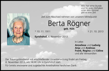 Traueranzeige von Berta Rögner von Neue Presse Coburg