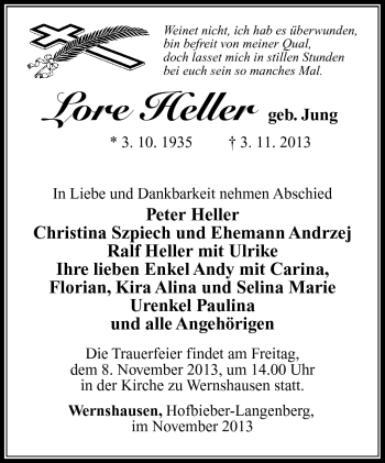Traueranzeige von Lore Heller von Südthüringer Presse