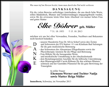 Traueranzeige von Elke Döhrer von Südthüringer Presse
