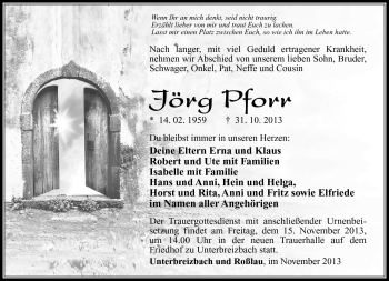Traueranzeige von Jörg Pforr von Südthüringer Presse