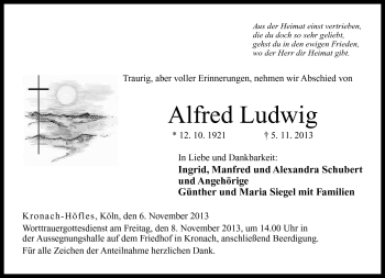 Traueranzeige von Alfred Ludwig von Neue Presse Coburg