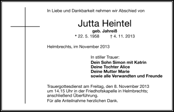 Traueranzeige von Jutta Heintel von Frankenpost