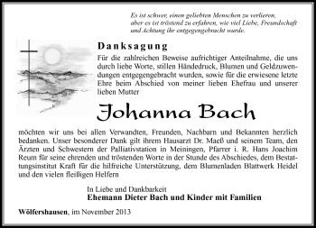 Traueranzeige von Johanna Bach von Südthüringer Presse