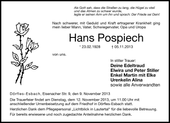 Traueranzeige von Hans Pospiech von Neue Presse Coburg