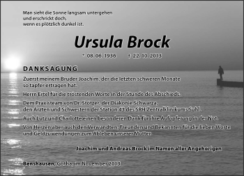 Traueranzeige von Ursula Brock von Südthüringer Presse