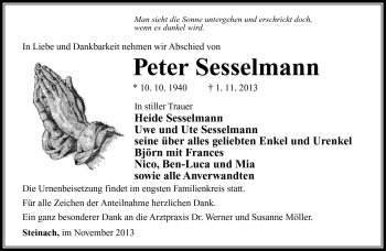 Traueranzeige von Peter Sesselmann von Südthüringer Presse