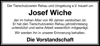 Traueranzeige von Josef Wiche von Frankenpost