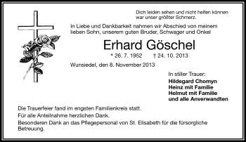 Traueranzeige von Erhard Göschel von Frankenpost