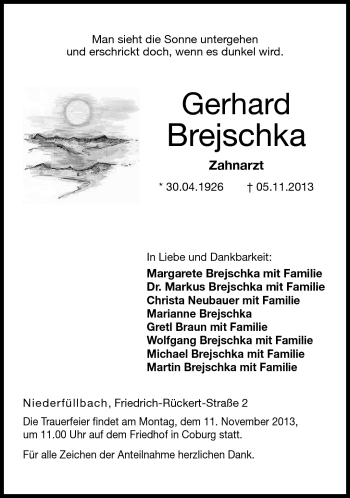 Traueranzeige von Gerhard Brejschka von Neue Presse Coburg