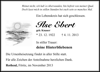 Traueranzeige von Ilse Ebert von Südthüringer Presse