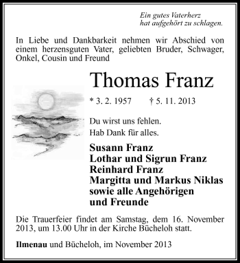 Traueranzeige von Thomas Franz von Südthüringer Presse