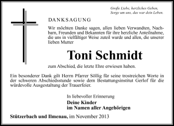 Traueranzeige von Toni Schmidt von Südthüringer Presse