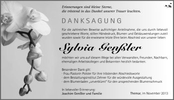 Traueranzeige von Sylvia Genßler von Südthüringer Presse