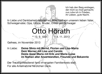 Traueranzeige von Otto Hörath von Frankenpost