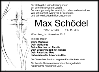 Traueranzeige von Max Schödel von Frankenpost