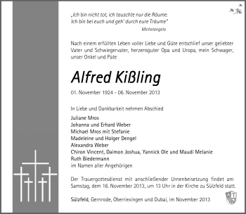 Traueranzeige von Alfred Kißling von Südthüringer Presse