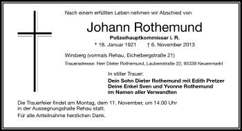 Traueranzeige von Johann Rothemund von Frankenpost