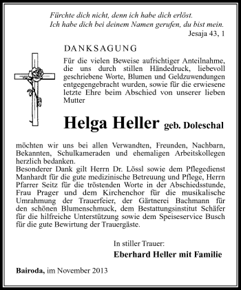 Traueranzeige von Helga Heller von Südthüringer Presse