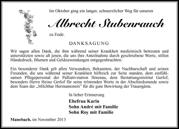 Traueranzeige von Albrecht Stubenrauch von Südthüringer Presse