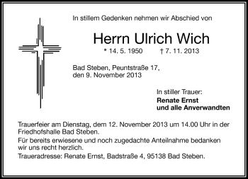 Traueranzeige von Ulrich Wich von Frankenpost