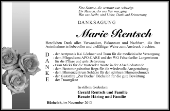 Traueranzeige von Marie Rentsch von Südthüringer Presse