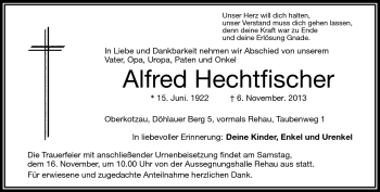 Traueranzeige von Alfred Hechtfischer von Frankenpost