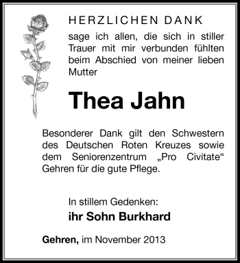 Traueranzeige von Thea Jahn von Südthüringer Presse
